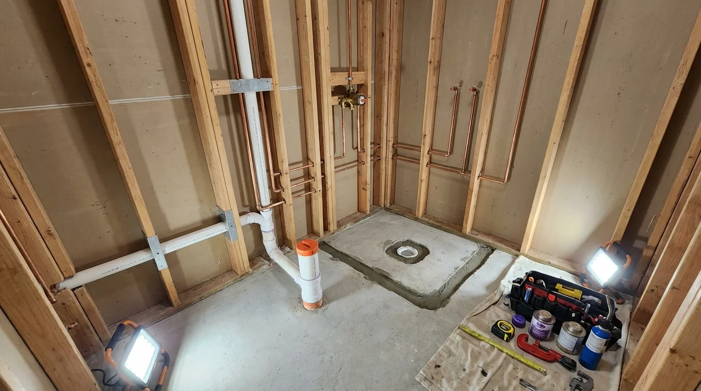 Bathroom rough-in plumbing during remodel by Johns Plumbing LLC in Phenix City