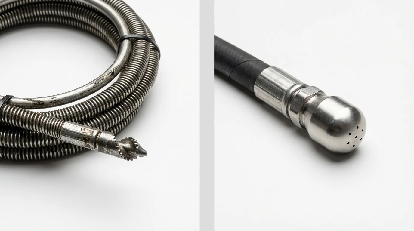 Drain snake cable and hydro jetting nozzle used for drain cleaning in Phenix City, AL