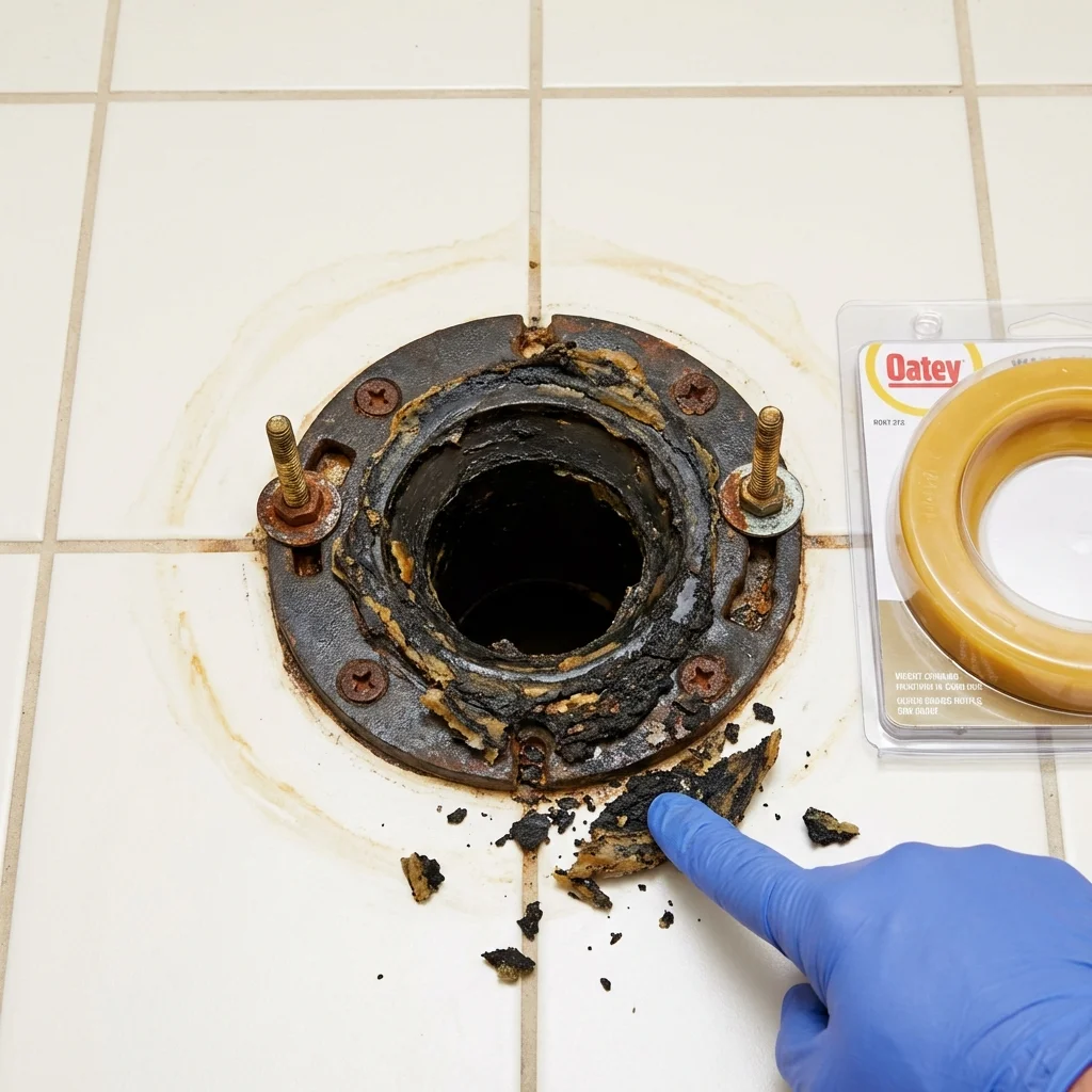 Failed wax ring showing water seepage at the base of a toilet in a Phenix City, AL home